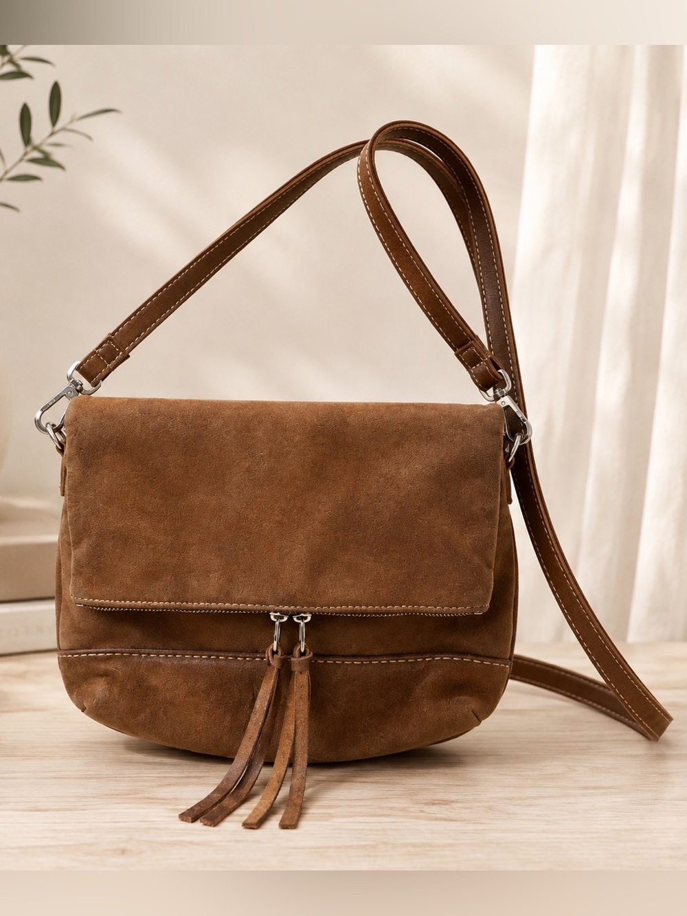 Roots Canada Suede Leather Crossbody Bag with Tassels‎